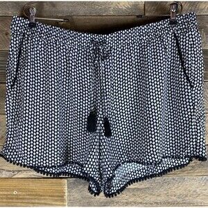 a.n.a. Womens Plus Sz XXL  Black & White Tiny Flowers Shorts Drawstring Waist